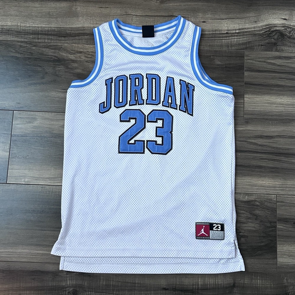 Nike Air Jordan #23 Basketball Jersey White Carolina Blue Youth Large 12-13 Yrs